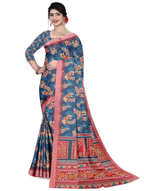 women floral printed saree with blouse - 21991336 - Very Small Image - 1