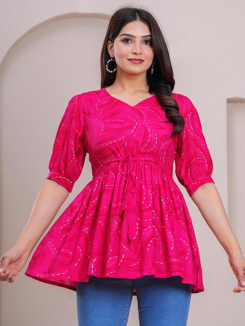 women printed puff sleeve peplum top - 21991355 - Very Small Image - 1
