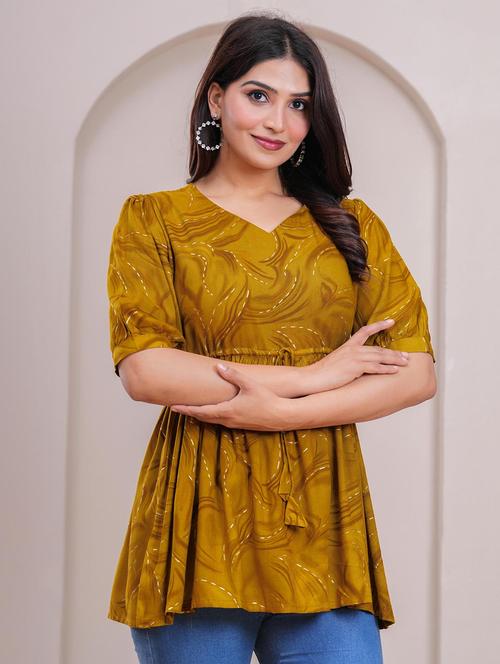 women printed puff sleeve peplum top - 21991356 - Very Small Image - 1