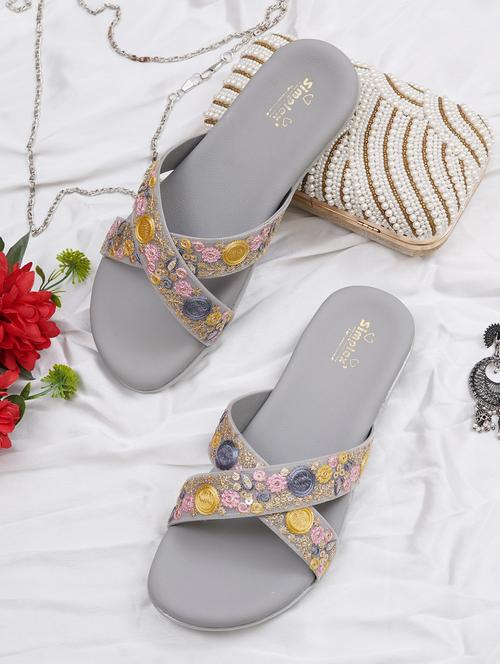 women embroidered slip on slides - 21991871 - Very Small Image - 1