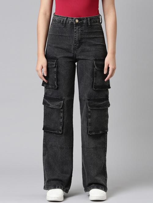 women solid high rise relaxed fit cargo - 21991875 - Very Small Image - 1