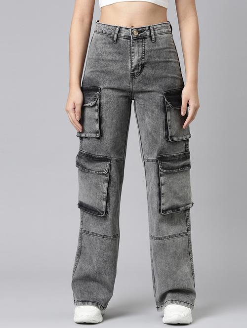 women solid high rise relaxed fit cargo - 21991876 - Very Small Image - 1