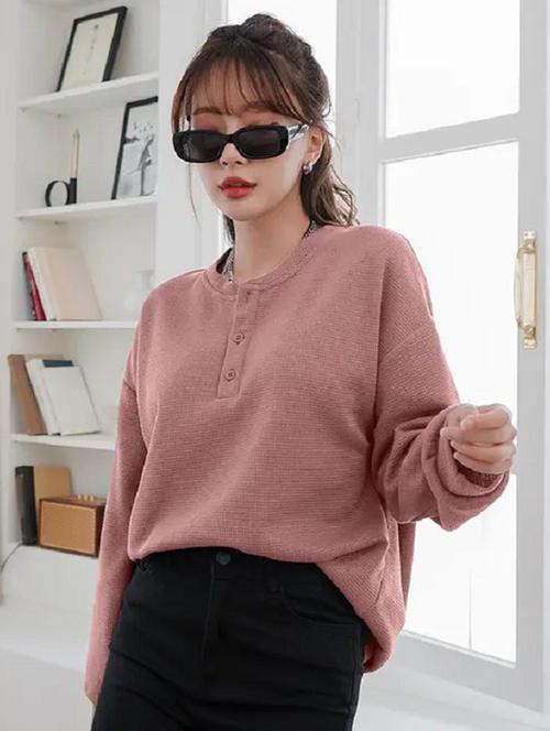 women solid long sleeve loose fit winter top - 21992407 - Very Small Image - 1