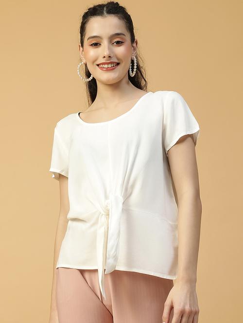 women white solid short sleeve regular top - 21992554 - Very Small Image - 1