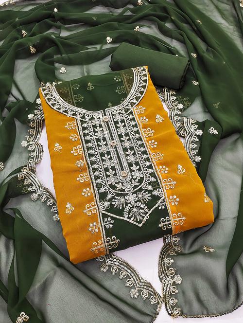 women color block embroidered unstitched suit set - 21992628 - Very Small Image - 1