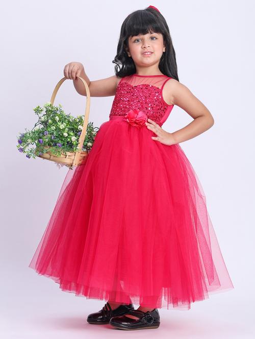 girls pink sequined sleeveless flared party gown - 21993832 - Very Small Image - 1