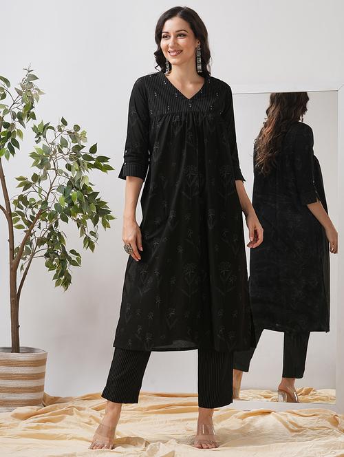 women printed three quarter sleeve a-line kurta - 21997244 - Very Small Image - 1