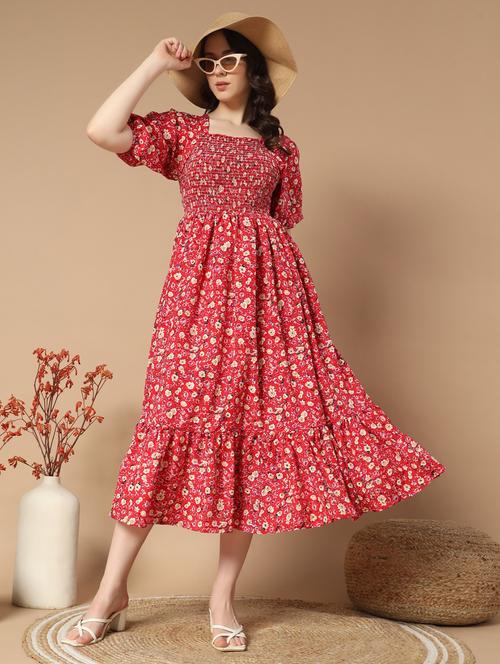 women floral printed puff sleeve tiered dress - 21997289 - Very Small Image - 1