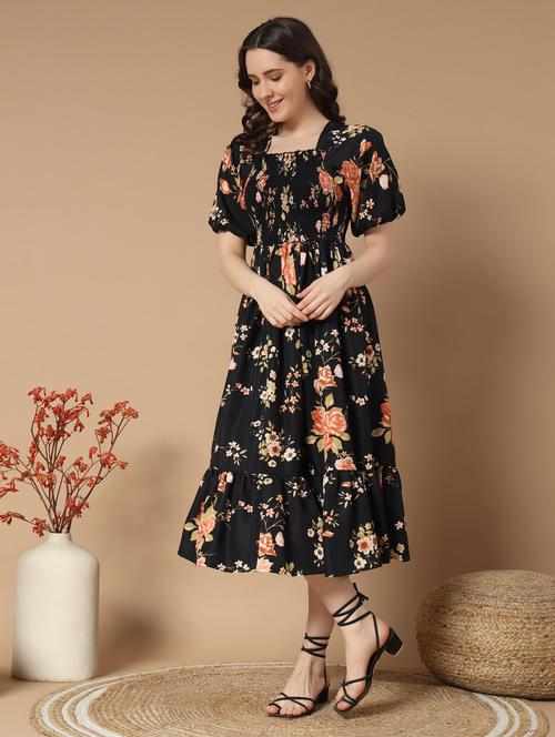 women floral printed puff sleeve tiered dress - 21997292 - Very Small Image - 1