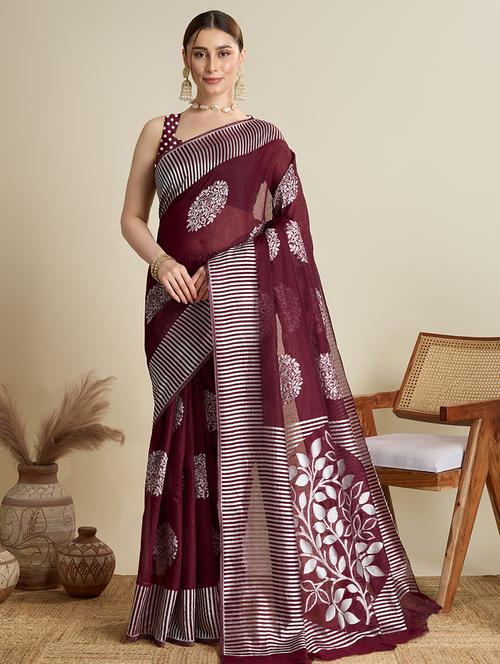 women self design bordered saree with blouse - 21998799 - Very Small Image - 1