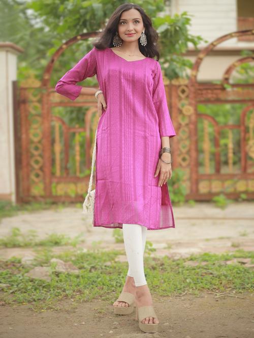 women self design three quarter sleeve straight kurta - 21999974 - Very Small Image - 1