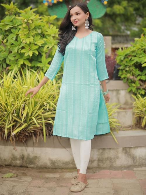 women self design three quarter sleeve straight kurta - 21999981 - Very Small Image - 1