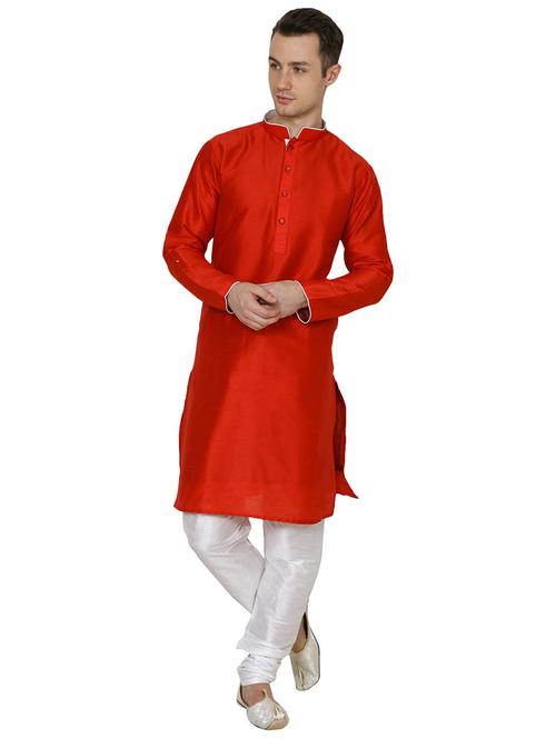 men solid mandarin neck kurta churidar ethnic wear set - 22000245 - Very Small Image - 1
