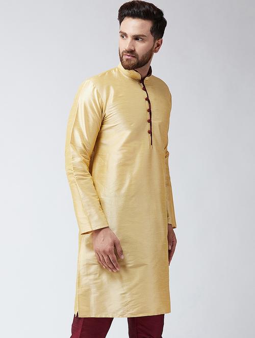 men solid mandarin collar long sleeve kurta - 22001023 - Very Small Image - 1