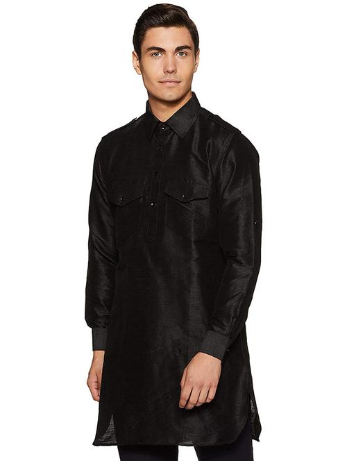men solid collared long sleeve short kurta - 22001045 - Very Small Image - 1