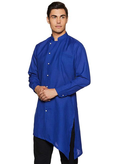 men solid mandarin collar long sleeve asymmetric kurta - 22001057 - Very Small Image - 1