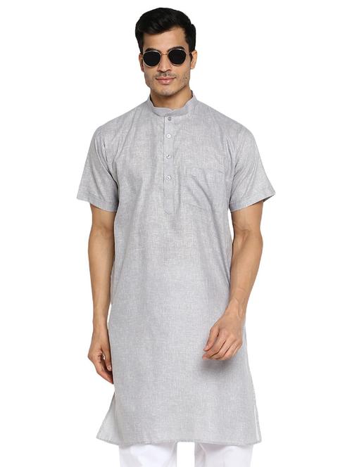 men solid mandarin collar short sleeve kurta - 22001074 - Very Small Image - 1