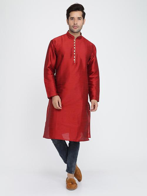 men self designed mandarin collar long sleeve kurta - 22001100 - Very Small Image - 1