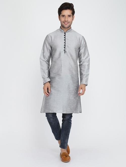 men self designed mandarin collar long sleeve kurta - 22001103 - Very Small Image - 1
