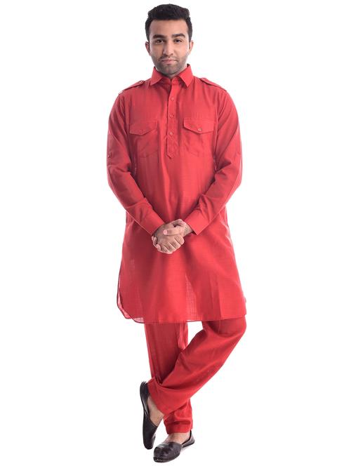 men solid collared long sleeve pathai kurta - 22001202 - Very Small Image - 1