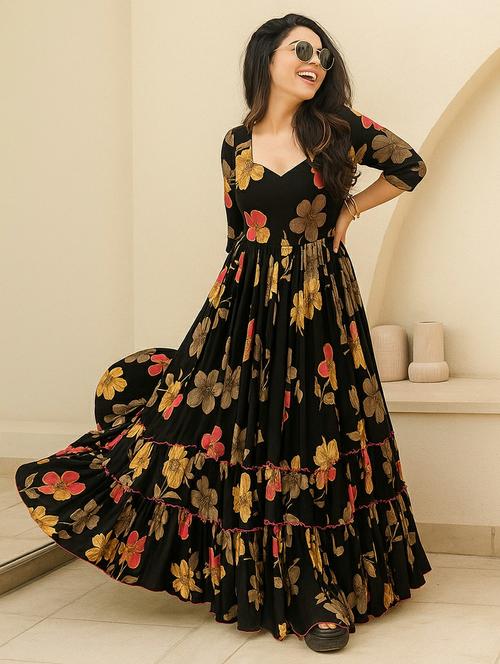 women floral print puff sleeve tiered maxi dress - 22001275 - Very Small Image - 1