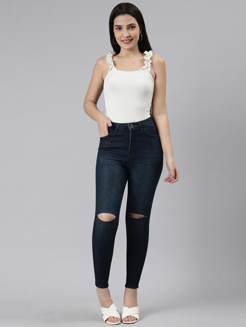 women slash knee high rise skinny jean - 22001385 - Very Small Image - 1