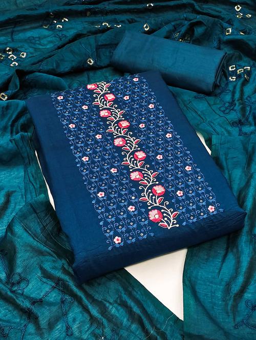 women solid with work embroidered unstitched suit set - 22002657 - Very Small Image - 1