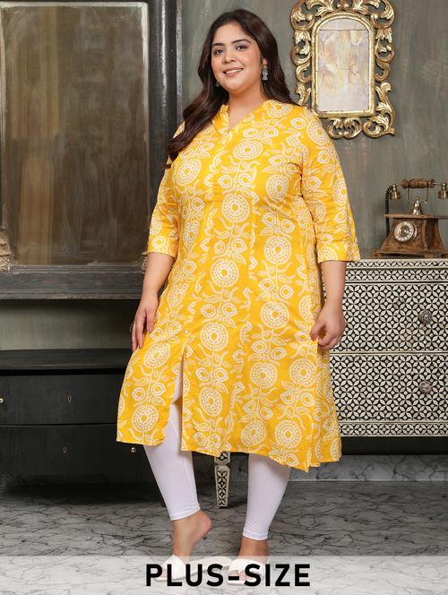 women plus size printed three quarter sleeve a-line kurta - 22003767 - Very Small Image - 1