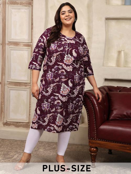 women plus size floral printed three quarter sleeve straight kurta - 22003789 - Very Small Image - 1