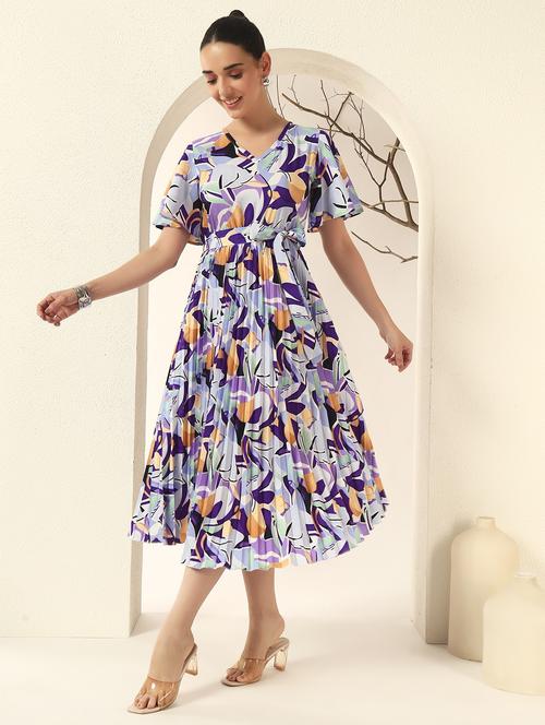 women printed flared sleeve fit & flare dress - 22003830 - Very Small Image - 1