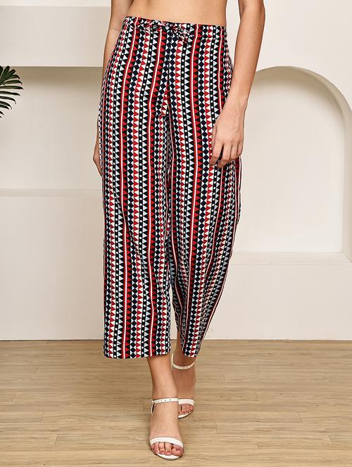 women geometric printed mid rise ankle length straight trouser - 22003954 - Very Small Image - 1