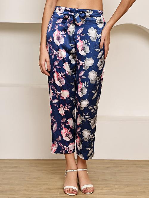 women floral printed mid rise ankle length straight trouser - 22003955 - Very Small Image - 1