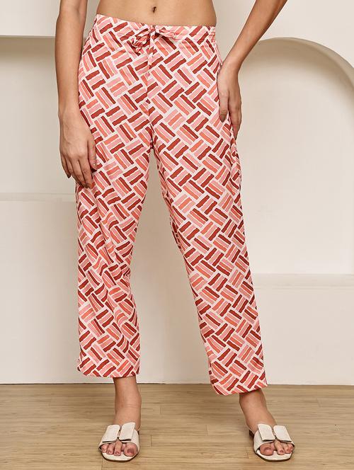 women printed mid rise ankle length straight trouser - 22003960 - Very Small Image - 1
