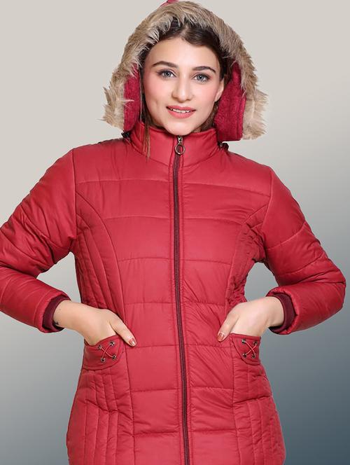 women solid long sleeve hooded quilted jacket - 22004364 - Very Small Image - 1