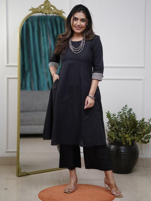 women solid three quarter sleeve a-line kurta - 22004613 - Very Small Image - 1