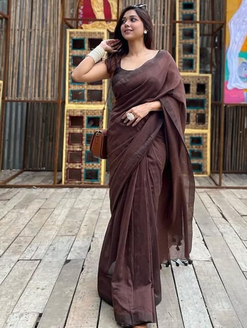 women solid handloom saree with blouse - 22004996 - Very Small Image - 1