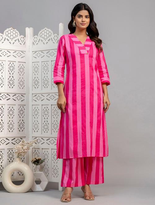 women striped three quarter sleeve kurta palazzo set - 22005449 - Very Small Image - 1