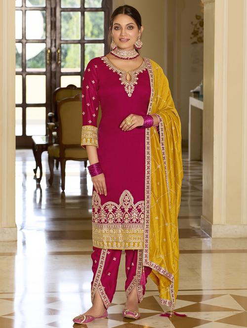 women embroidered three quarter sleeve dhoti kurta with dupatta set - 22005456 - Very Small Image - 1