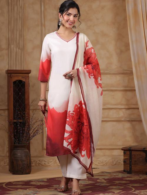 women printed three quarter sleeve kurta pant with dupatta set - 22005462 - Very Small Image - 1