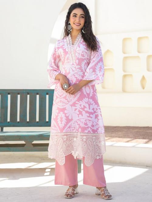 women printed three quarter sleeve kurta pant with dupatta set - 22005465 - Very Small Image - 1