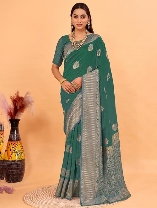 women self design kanjivaram saree with blouse - 22006983 - Very Small Image - 1
