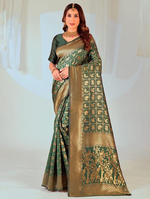 women self design kanjivaram saree with blouse - 22007143 - Very Small Image - 1