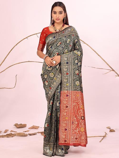 women self design banarasi saree with blouse - 22007180 - Very Small Image - 1