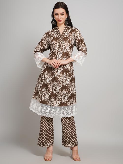 women floral three quarter sleeve kurta pant with set - 22007894 - Very Small Image - 1