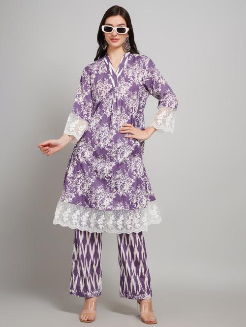 women floral three quarter sleeve kurta pant with set - 22007895 - Very Small Image - 1