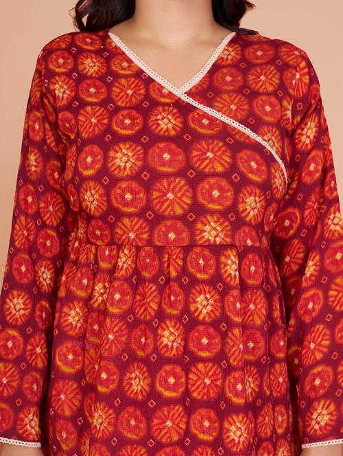 women tie & dye long sleeve angrakha kurti - 22009156 - Very Small Image - 1