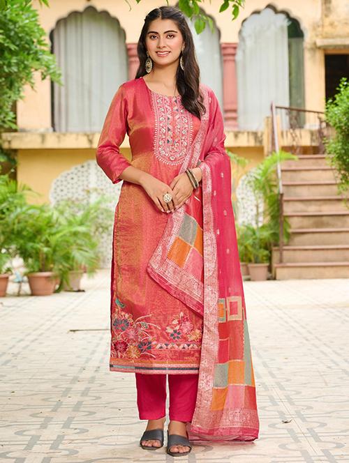 women embroidered three quarter sleeve kurta pant with dupatta set - 22009169 - Very Small Image - 1