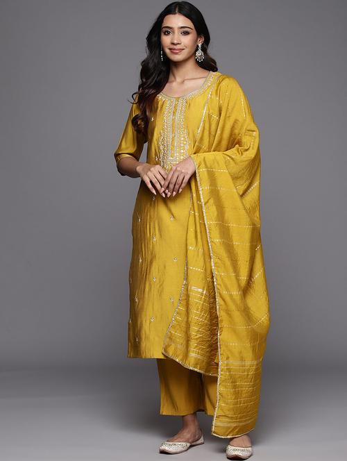 women embroidered three quarter sleeve kurta pant with dupatta set - 22011270 - Very Small Image - 1