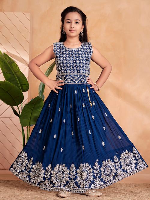 girls embroidered sleeveless fit & flare gown - 22012091 - Very Small Image - 1