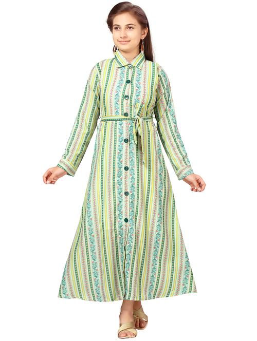 girls printed collared long sleeve shirt dress - 22012132 - Very Small Image - 1